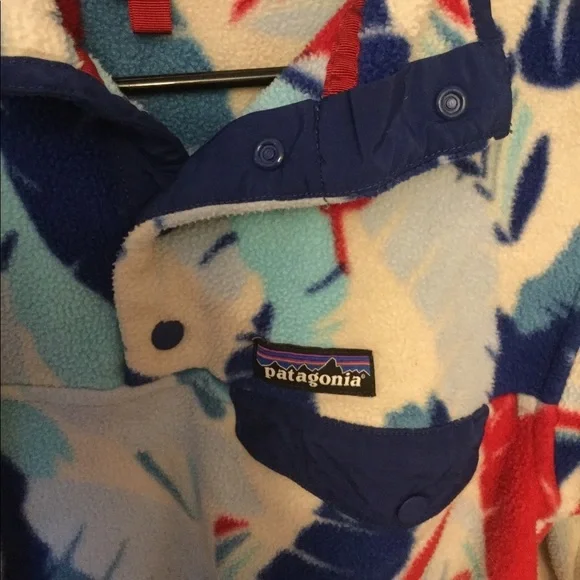Patagonia Snap Red Blue White Fleece Pullover XS - Picture 3 of 6